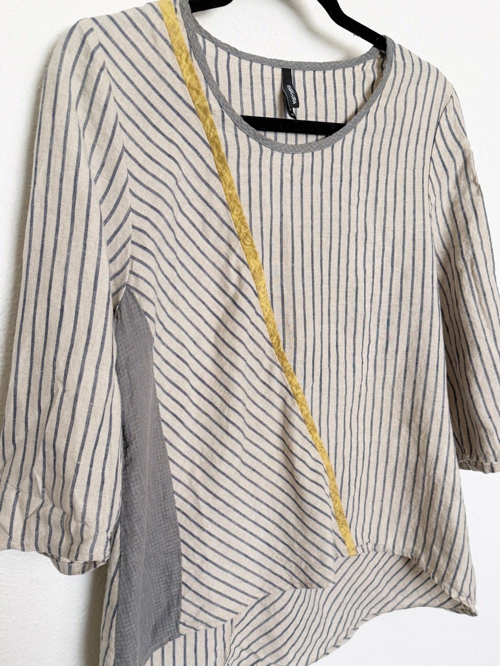 Khangura Linen Asymmetrical Stripe Top Neutral Artsy Medium